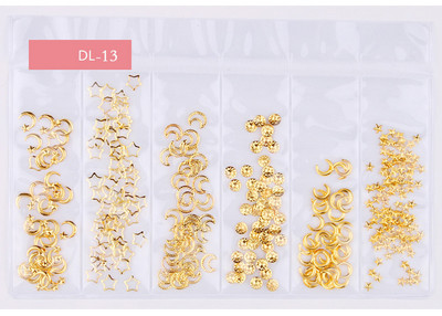 Tähekuu Õõnes kullast ja hõbedast küünekunst metallist kest 3D küünekaunistus naastud Rhinestones küünekunsti disaini võlusid kivi 1 kott