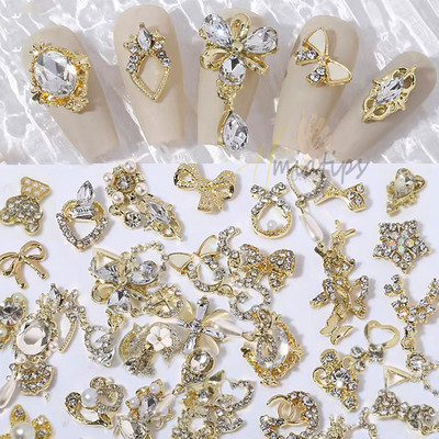 50PCS/Lot Metalni cirkon privjesci za nokte Elegantni oblici Ukrasi od vještačkih kamenčića sa zlatnom legurom Mix Stilovi Kristali Dragulji Nabavka za nokte