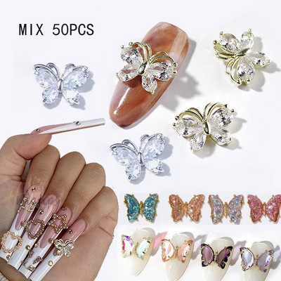 50PCS/Lot Metalni cirkon privjesci za nokte Elegantni oblici Ukrasi od vještačkih kamenčića sa zlatnom legurom Mix Stilovi Kristali Dragulji Nabavka za nokte