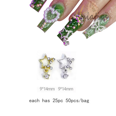 50PCS/Lot Metalni cirkon privjesci za nokte Elegantni oblici Ukrasi od vještačkih kamenčića sa zlatnom legurom Mix Stilovi Kristali Dragulji Nabavka za nokte