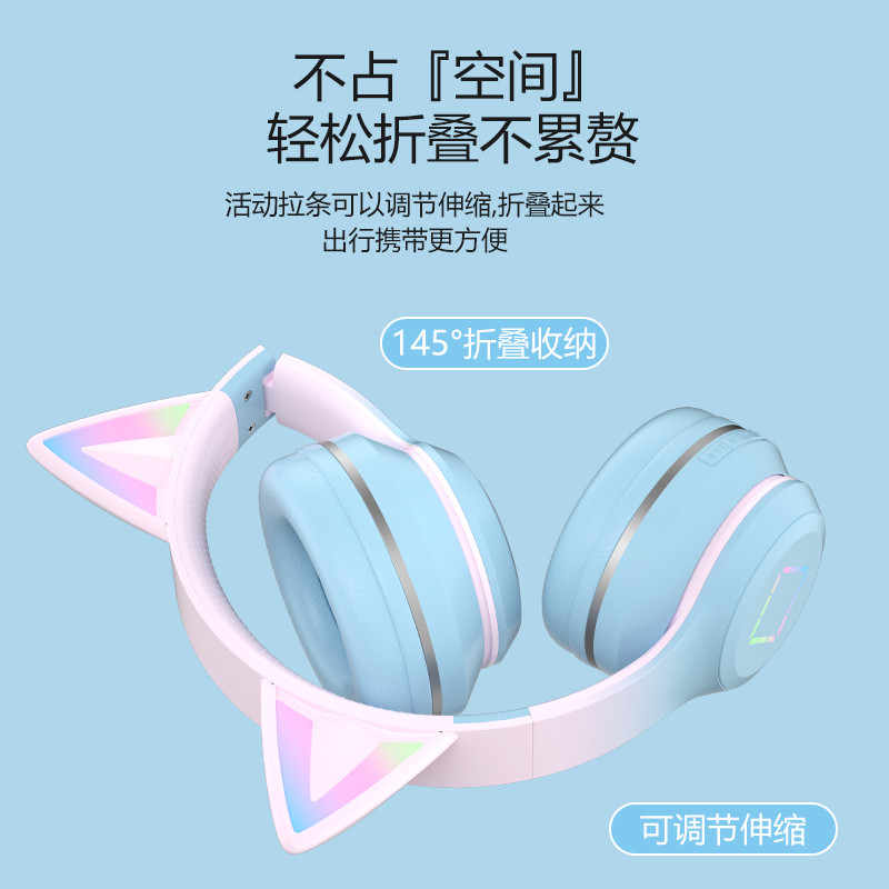 Bluetooth slušalice s mačjim ušima Bežične glazbe Šarena LED svjetla Gaming slušalice Slušalice s poništavanjem buke Dječji božićni darovi