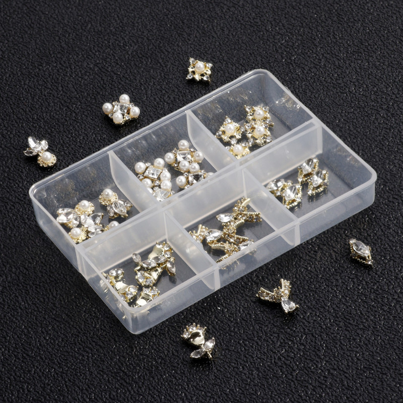 30/24 KOM/KUTIJA Dijamantni metalni privjesci za nokte Leptir/Srce/mašna 3d privjesci za nokte 6 stilova Luksuzni dijelovi za uređenje noktiju Je-1*