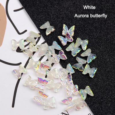 30/100 db Nail Art Kiegészítők Gyanta pillangó Aurora Smart Color Holografikus divat 3D köröm barkács dekoráció