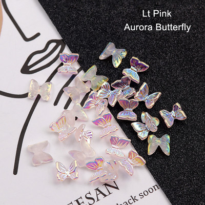 30/100 db Nail Art Kiegészítők Gyanta pillangó Aurora Smart Color Holografikus divat 3D köröm barkács dekoráció