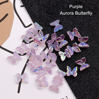 30/100 db Nail Art Kiegészítők Gyanta pillangó Aurora Smart Color Holografikus divat 3D köröm barkács dekoráció