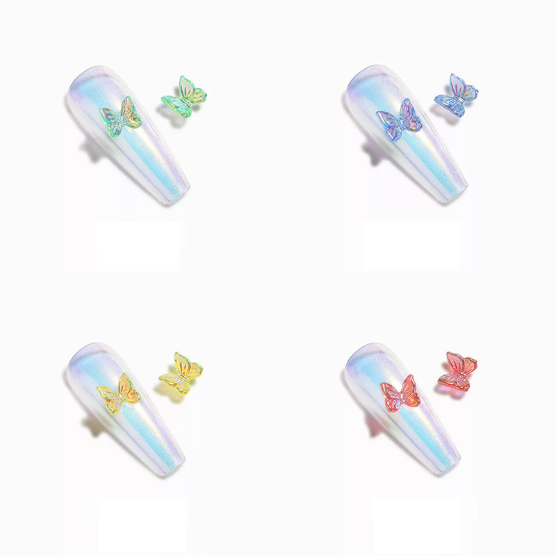 30/100 db Nail Art Kiegészítők Gyanta pillangó Aurora Smart Color Holografikus divat 3D köröm barkács dekoráció