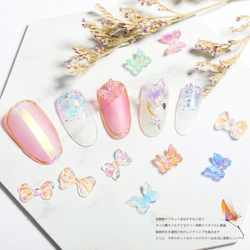 30/100 db Nail Art Kiegészítők Gyanta pillangó Aurora Smart Color Holografikus divat 3D köröm barkács dekoráció
