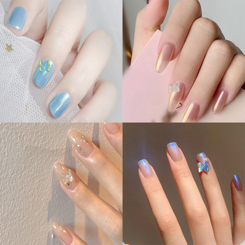 30/100 db Nail Art Kiegészítők Gyanta pillangó Aurora Smart Color Holografikus divat 3D köröm barkács dekoráció