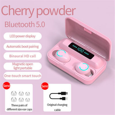 F9 TWS Bluetooth 5.0 vezeték nélküli fülhallgató rózsaszín 2200mAh töltődoboz Érintővezérlésű sport fülhallgató női lányoknak mikrofonnal