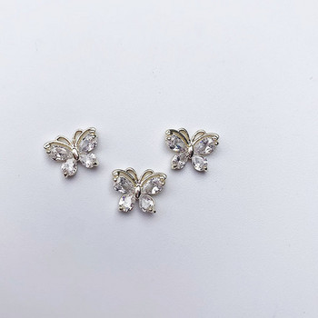 10PC Alloy Butterfly Zircon Nail Art Rhinestone 3D Gold Silver Διακοσμήσεις νυχιών Κοσμήματα DIY Αξεσουάρ μανικιούρ