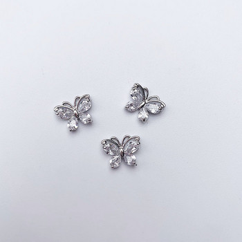 10PC Alloy Butterfly Zircon Nail Art Rhinestone 3D Gold Silver Διακοσμήσεις νυχιών Κοσμήματα DIY Αξεσουάρ μανικιούρ