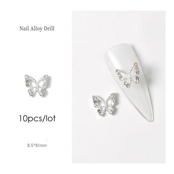 10PC Alloy Butterfly Zircon Nail Art Rhinestone 3D Gold Silver Διακοσμήσεις νυχιών Κοσμήματα DIY Αξεσουάρ μανικιούρ