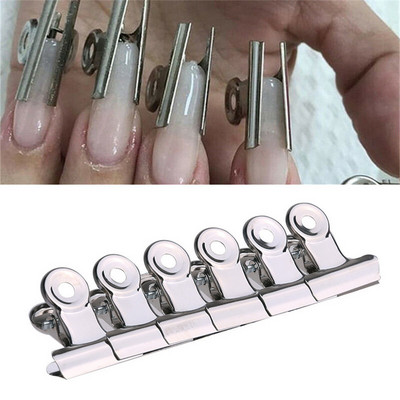 Set de 6 bucăți C Curve Gel pentru ciupirea unghiilor Set de cleme pentru unghii 31 mm Sfaturi pentru forma de unghii franceză Clip de unghii din oțel inoxidabil Instrument de manichiură