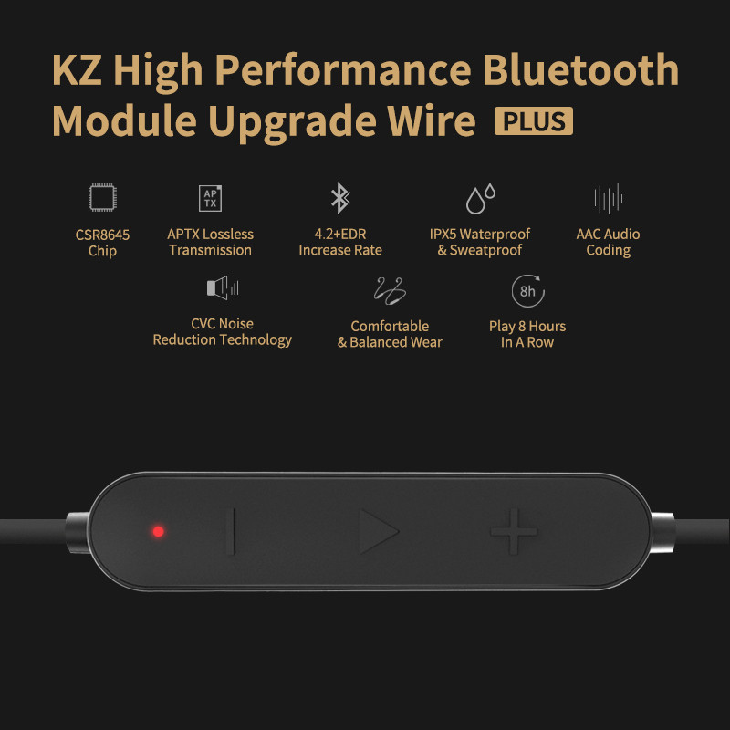 KZ kábel 4.2 Bluetooth vezeték nélküli levehető fülhallgató Bluetooth kábel támogatás AptX for KZ ZST ZS10 ZS6 ES4 ZS5 ZS4 AS10 ZSN ZSX T2