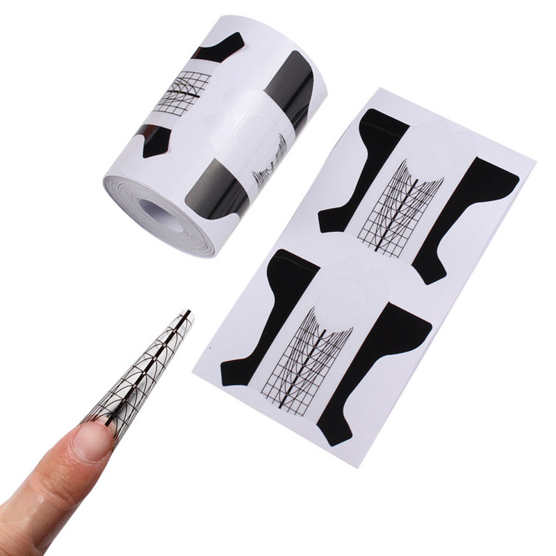 100 db fekete fehér professzionális körömformák akril UV gél lakk körömhosszabbító stencil manikűr eszközök barkács ragasztó matrica