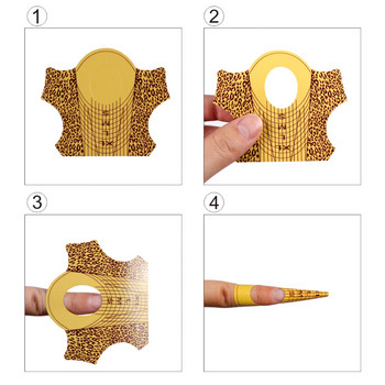 100 бр. Leopard Print Nail Art Nail Forms Френски нокти UV Gel Extension Builder Shape Guide Mold Маникюр Инструмент за удължаване на нокти