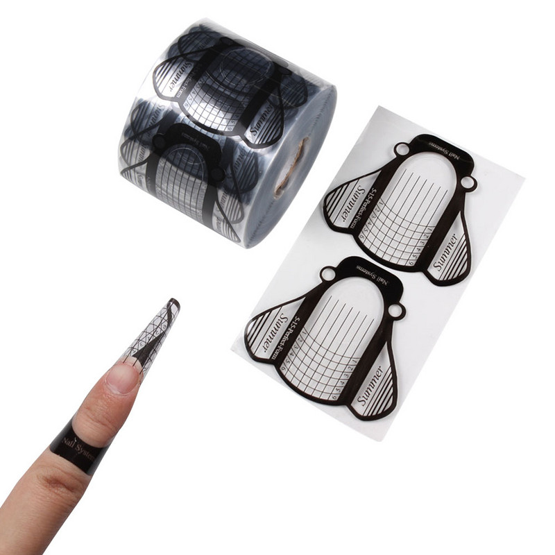 100db körömforma átlátszó Bee Nail Art francia akril UV gél tippek hosszabbító matrica építő forma útmutató stencil manikűr eszközök