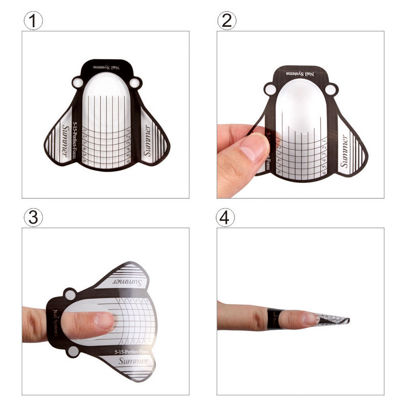 100db körömforma átlátszó Bee Nail Art francia akril UV gél tippek hosszabbító matrica építő forma útmutató stencil manikűr eszközök