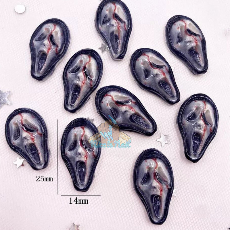 10db Gyanta Halloween Nails Art Dekoráció Scream Ghost Flatback Nail Charm DIY kézműves kiegészítő