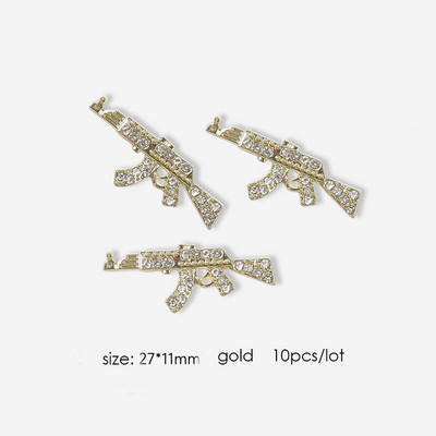 10 db gyémánt pisztoly körömdíszítés strassz 3D fémötvözet punk design körmök ékszerek varázslatok szalon tippek manikűr dekoráció