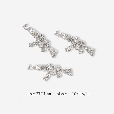 10 db gyémánt pisztoly körömdíszítés strassz 3D fémötvözet punk design körmök ékszerek varázslatok szalon tippek manikűr dekoráció