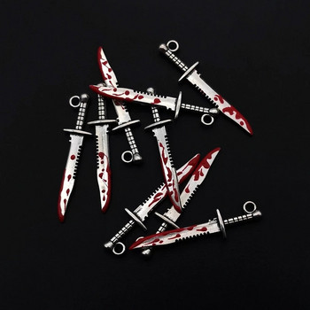 10 τμχ Halloween Bloody Dagger Nail Charms Silver Weapon Shape Punk Style Jewlery Μενταγιόν Διακόσμηση νυχιών