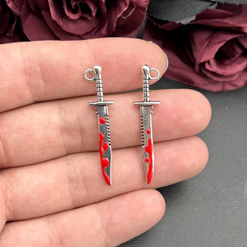 10 τμχ Halloween Bloody Dagger Nail Charms Silver Weapon Shape Punk Style Jewlery Μενταγιόν Διακόσμηση νυχιών