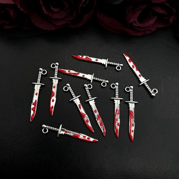 10 τμχ Halloween Bloody Dagger Nail Charms Silver Weapon Shape Punk Style Jewlery Μενταγιόν Διακόσμηση νυχιών