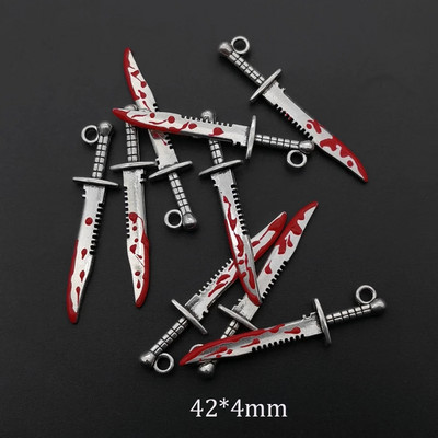 10 komada Noć vještica Krvavi bodež privjesci za nokte Srebrni oblik oružja Punk stil Nakit Privjesci Ukrasi za nokte