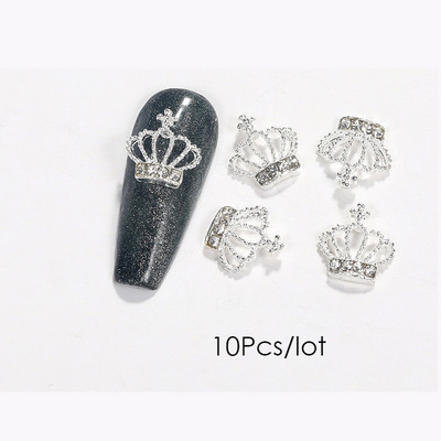 10 vnt 3D nagų dailės papuošalai metaliniai dideli karūna Blizgučiai cirkonio nagai pakabukai deimantai priedai