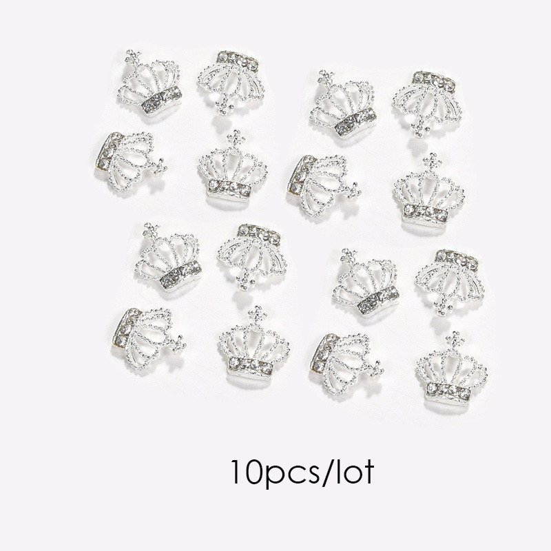10 vnt 3D nagų dailės papuošalai metaliniai dideli karūna Blizgučiai cirkonio nagai pakabukai deimantai priedai