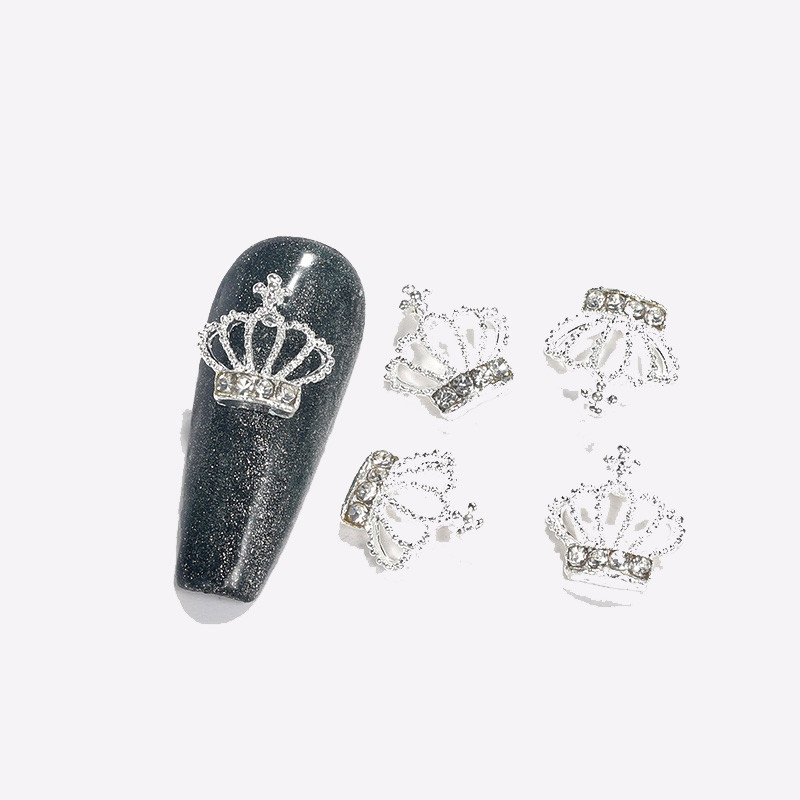 10 vnt 3D nagų dailės papuošalai metaliniai dideli karūna Blizgučiai cirkonio nagai pakabukai deimantai priedai