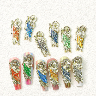 12 τμχ San Judas 3D Nail Charms Μεταλλικό κράμα Μικτά πολύχρωμα νύχια Στρας Συμβουλές σαλονιού Εργαλείο διακόσμησης μανικιούρ