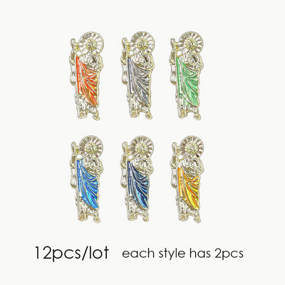 12 bucăți San Judas 3D Brelocuri pentru unghii Aliaj de metal Mixte unghii colorate Strasuri Sfaturi pentru salon Instrument de decorare a manichiurii