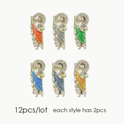 12 bucăți San Judas 3D Brelocuri pentru unghii Aliaj de metal Mixte unghii colorate Strasuri Sfaturi pentru salon Instrument de decorare a manichiurii
