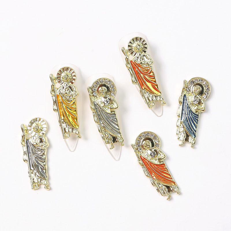 12 bucăți San Judas 3D Brelocuri pentru unghii Aliaj de metal Mixte unghii colorate Strasuri Sfaturi pentru salon Instrument de decorare a manichiurii