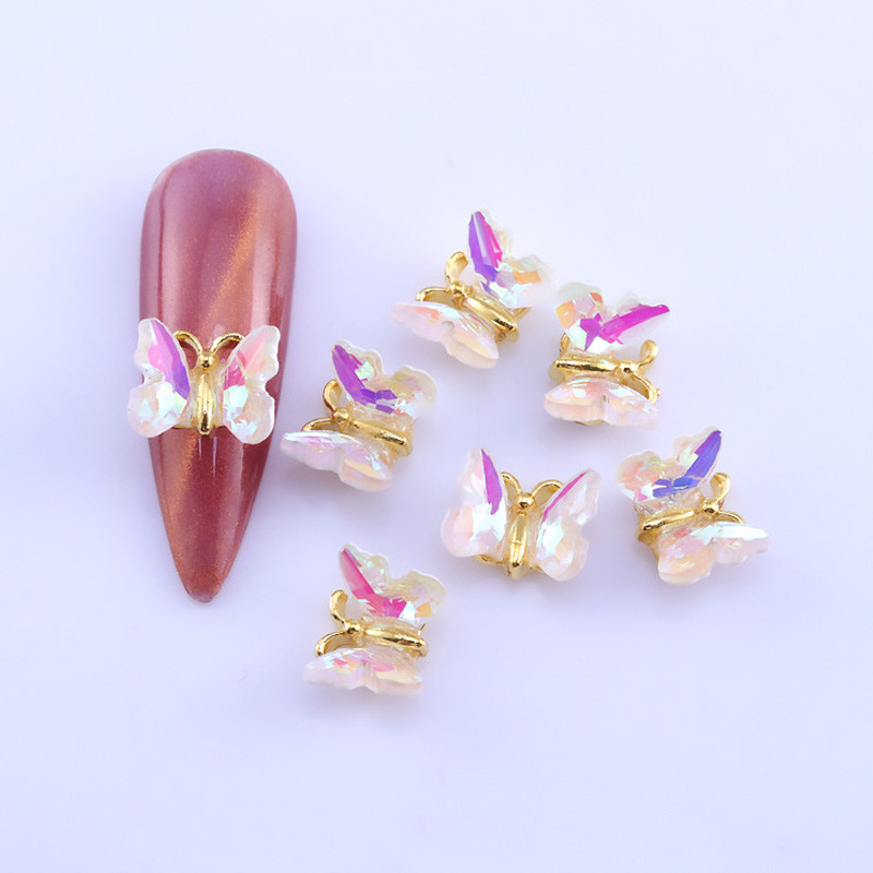 10db Crystal Butterfly Nail Art Dekoráció 3D Csillogó Üveg Strassz Körmök Bűbájok Ékszerek Barkács Manikűr Kiegészítők