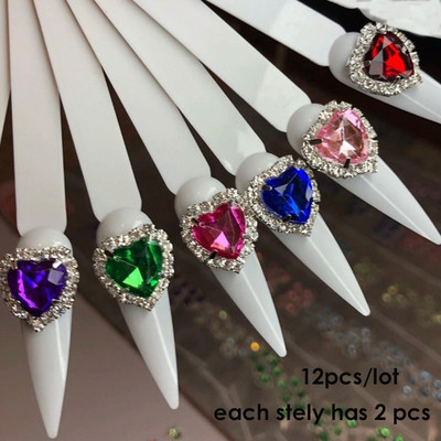 12 kom/lot Dijamantni privjesci za nokte 3D svjetlucavo srce Kristalno drago kamenje Pribor za manikuru
