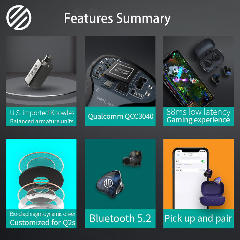 BGVP Q2s TWS QCC3040 Qualcomm Knowles Hifi Bluetooth 5.2 Ασύρματο ακουστικό Αθλητική μουσική Διφωνικά ακουστικά Αποσπώμενο καλώδιο