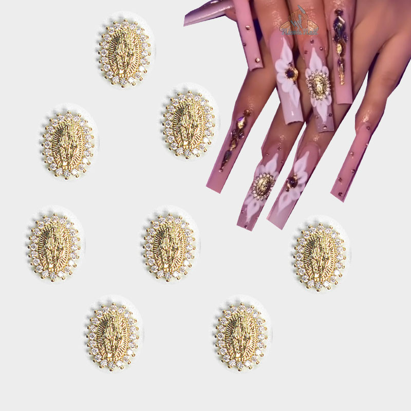 Sjajne Djevice Marije Nail Art Charms Svjetlucavi cirkonski kristali Metalne legure Nokti Nakit Dodaci za manikuru Dekoracija