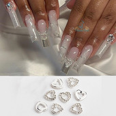 10 τμχ 3D Heart Crystal Nail Art Rhinestone Charms Luxury Alloy Gold Sliver Glitter Nails Κοσμήματα Αξεσουάρ μανικιούρ