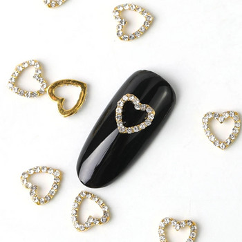 10 τμχ 3D Heart Crystal Nail Art Rhinestone Charms Luxury Alloy Gold Sliver Glitter Nails Κοσμήματα Αξεσουάρ μανικιούρ