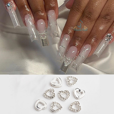 10 бр. 3D Heart Crystal Nail Art Rhinestone Charms Луксозна сплав Златна решетка Блестящи нокти Бижута Аксесоари за маникюр