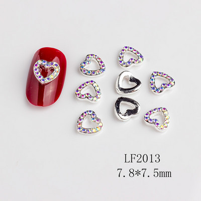 10 τμχ 3D Heart Crystal Nail Art Rhinestone Charms Luxury Alloy Gold Sliver Glitter Nails Κοσμήματα Αξεσουάρ μανικιούρ