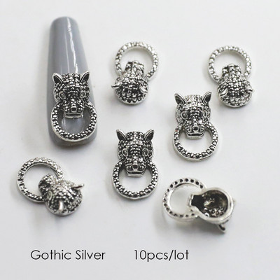 10PC Lion Head Nail Art Charms 3D Metalni Lion Nocker Nail Retro Legure Nakit Dekoracije Manikura