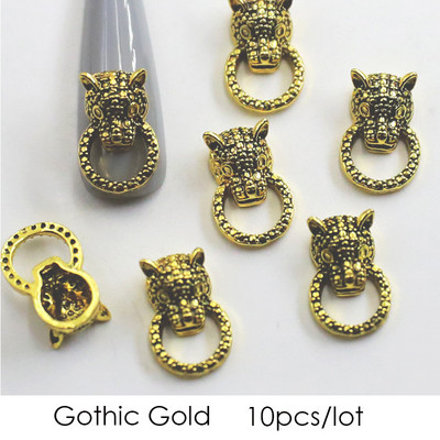 10PC Lion Head Nail Art Charms 3D Metalni Lion Nocker Nail Retro Legure Nakit Dekoracije Manikura