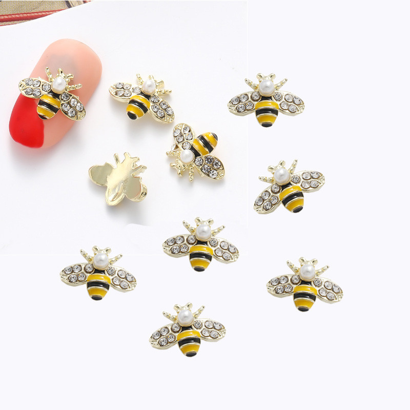 Ukrasi za nokte u obliku pčele Privjesci 3D Kawaii svjetlucavi insekti Životinjski nokti Metalni nakit Ukrasi za manikuru sa kamenčićima