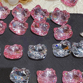 10 τμχ Kawaii Cat Nail Art Charms 3D Pink Glitter Κοσμήματα Νύχια Στρας Πολυτελή DIY Διακόσμηση αξεσουάρ μανικιούρ