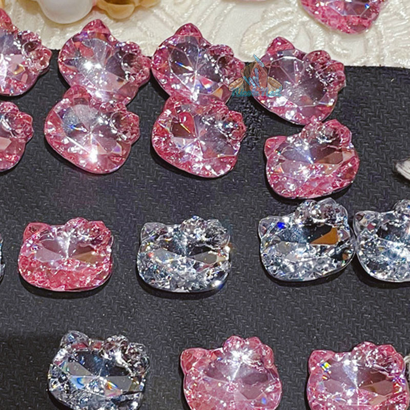 10db Kawaii Cat Nail Art Charms 3D Rózsaszín Csillogó Ékszer Köröm Strasszos Luxus barkácsolás Manikűr Kiegészítő Dekoráció
