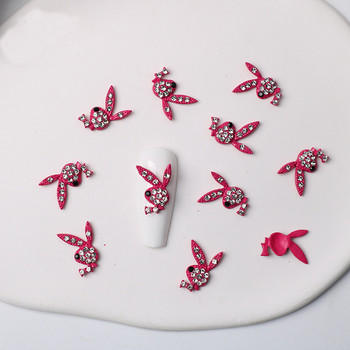 10 τμχ Hot Pink Bunny Nail Charms 3D Glitter Gun Shape Nails Rhinestones Κοσμήματα DIY Nail Art Tips Διακόσμηση Αξεσουάρ